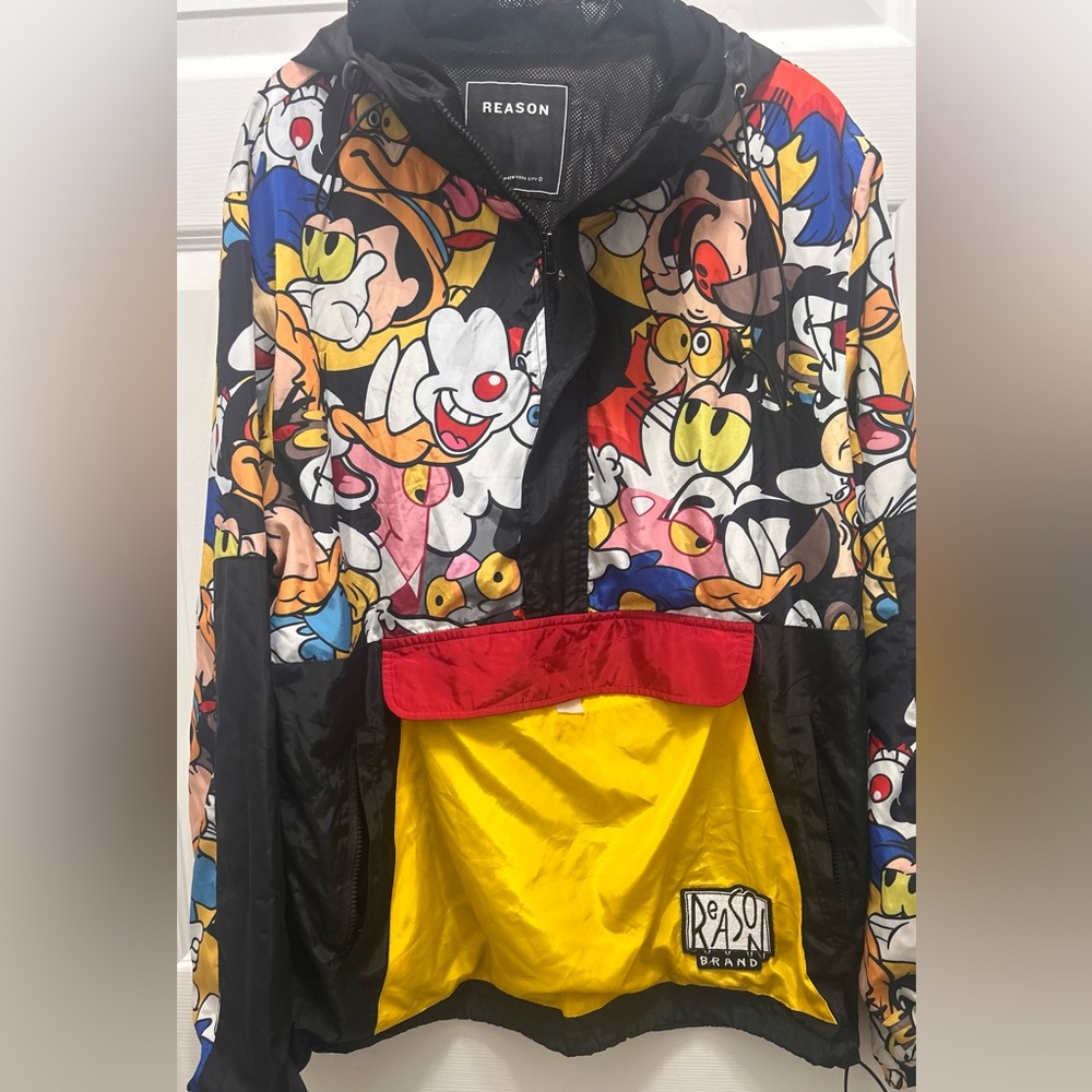 Reason  Hooded Windbreaker Retro Comic Strip 1/4 zip Pullover Size Large